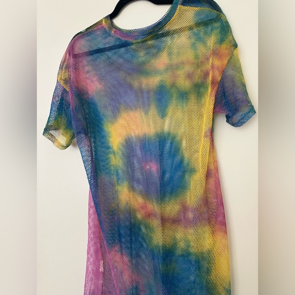 Colorful Tie-Dye Mesh Dress/Long Shirt for Festivals, Raves, EDM, etc - Picture 3 of 7